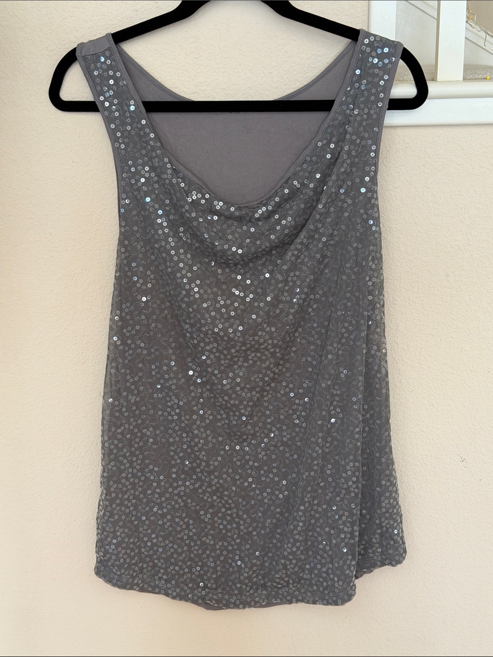 Mossimo Sequined Gray Tank Top with Cowl Neck